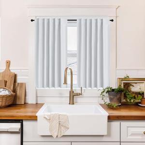 RYB HOME 100% Blackout Short Curtains for Small Window | Thermal Insulated, Noise Reducing, Back Tab, Curtains for Kitchen Cafe RV Camper Cabinet Garage, W34 x L36, White, 2 Panels