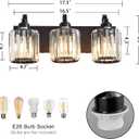 Modern 3-Lights Black Bathroom Vanity Light, Crystal Bathroom Lights Over Mirror, Modern Wall Lighting Fixtures with Crystal Round Shade (Exclude Bulb)