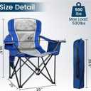 Camping Chairs for Adults Heavy Duty 500lbs Capacity, High Back Folding Chair with Thickened Steel Frame, Padded Portable Outside Chair with Cooler Bag, Cup Holder & Side Pocket, Blue, 2 Pack, 25''x25''x39.5''