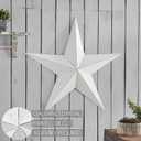 VHC Brands Patriotic Metal Star Distressed 36x36, Independence Day Decor, Decorative Wall Hanging, Rustic Farmhouse Decorations, Bright White, Black