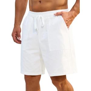 Mens Shorts Casual for Summer Beach Cotton Drawstring Stretch Twill Chino Golf Shorts Elastic Waist with Pockets (Small, 2-white)