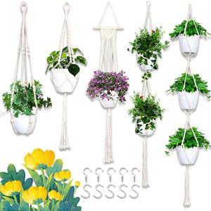 IGaiety Macrame Plant Hanger 5 Pcs Indoor Outdoor Hanging Plant Holders Handmade Plant Hangers Cotton Rope Planters with 5 Pcs Ceiling and S Hooks for Small Plants Pots Boho Home Decor