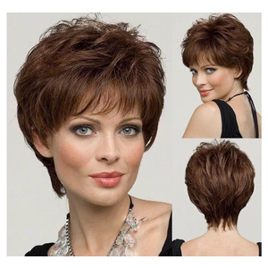 EMMOR Short Brown Human Hair Wigs for Women Blend with Healthy Memory Fiber Pixie Cut Wig,Natural Daily Use Hair (Color 8/30#)
