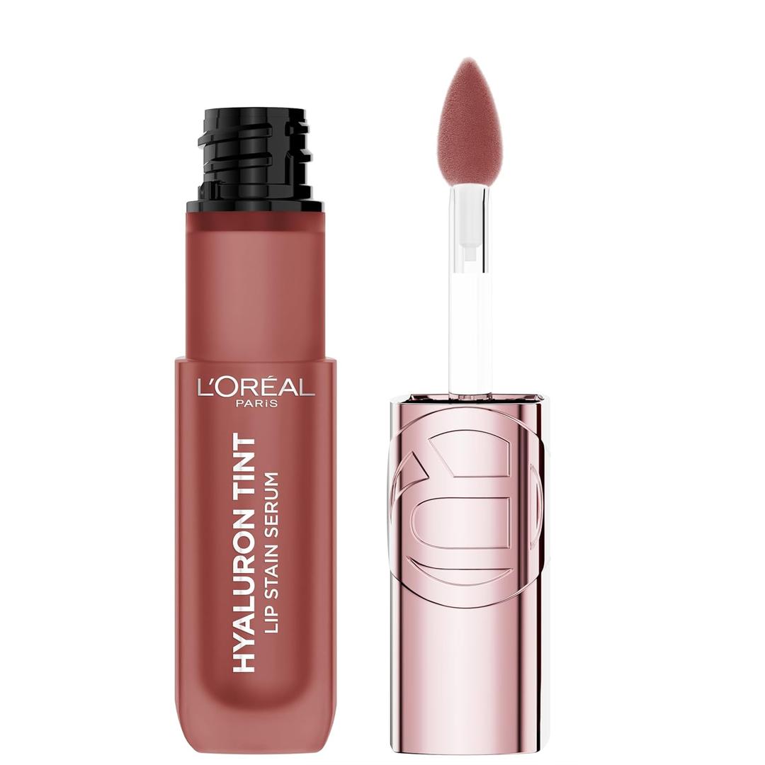 L'Oreal Paris Hyaluron Tint Lip Stain Serum, Long Lasting, Hydrating Lip Makeup Infused with Hyaluronic Acid, 640 Tea Time (Corally Brown Nude)