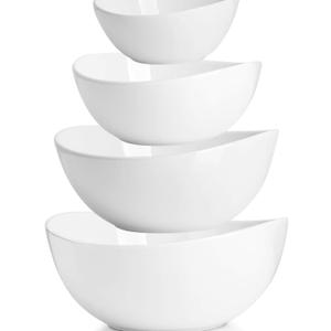 Sweese Porcelain Serving Bowls Set, 10-42 oz, Versatile for Salad, Soup, Snacks, Microwave Dishwasher Safe, White, 10 Ounces, 18 Ounces, 28 Ounces, 42 Ounces