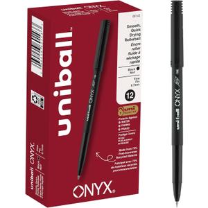 Uniball Onyx Rollerball Pens, Fine Point (0.7mm), Black, 12 Pack