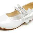 Parrosoo Little Girls White Dress Shoes Flower Girls Shoes Toddler Girls Flats Low Heel Princess Fancy Kids Shoes Church First Communion Shoes Birthday Easter Wedding (8102White 1)