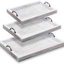 3 Pieces Rustic Wooden Serving Trays with Handles Farmhouse Food Serving Trays Vintage Wooden Food Trays Platters Nesting Decorative Trays for Coffee Table Party Kitchen Decoration