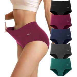 Women's Cotton Underwear High Waisted Underwear Soft Briefs Full Coverage Ladies Panties 5 Pack(Regular & Plus Size) (Large, Multicolor-5pcs-g4)