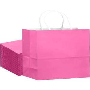qiqee 24PCS Large Gift Bag with Handles Bulk 13"x4.5"x10" Gift Bags Pink Bags Multiple Uses (32x11x25cm,Wide Large)