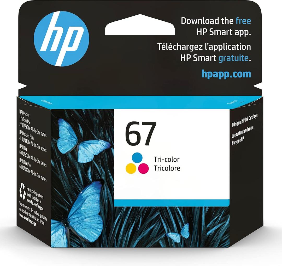 HP 67 Tri-color Ink Cartridge | Works with HP DeskJet 1255, 2700, 4100 Series, HP ENVY 6000, 6400 Series | Eligible for Instant Ink | 3YM55AN