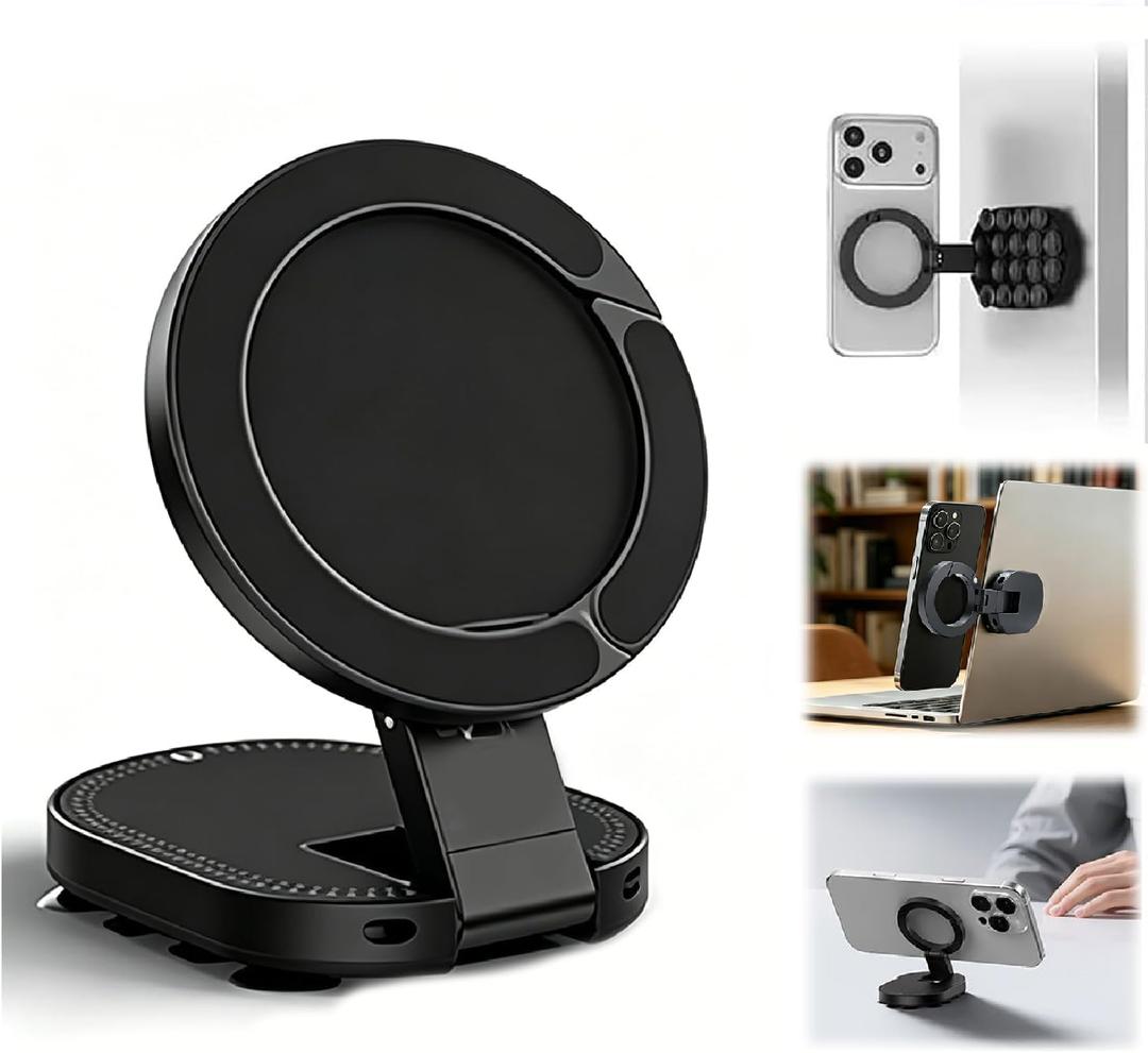 3-in-1 Suction Magnetic Phone Holder, 360° Rotatable Suction Cup Phone Mount, with Portable Carabiner Clip, Universal Magnetic Cell-Phone Stand for Car/Gym/Kitchen/Travel