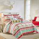 Levtex Home Merry & Bright Collecion - Let It Snow Quilt Set - King/Cal King Quilt 106x92 and 20x36 - Christmas Fun in Red, Turquoise, Green, White - Reversible