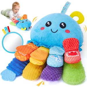 hahaland 8-in-1 Baby Sensory Tummy Time Toys 3-6 Months Developmental Infant Toys 0-6 Months, Newborn Baby Toys for Boy Girl Gift Montessori Rattle Teething Octopus Toy