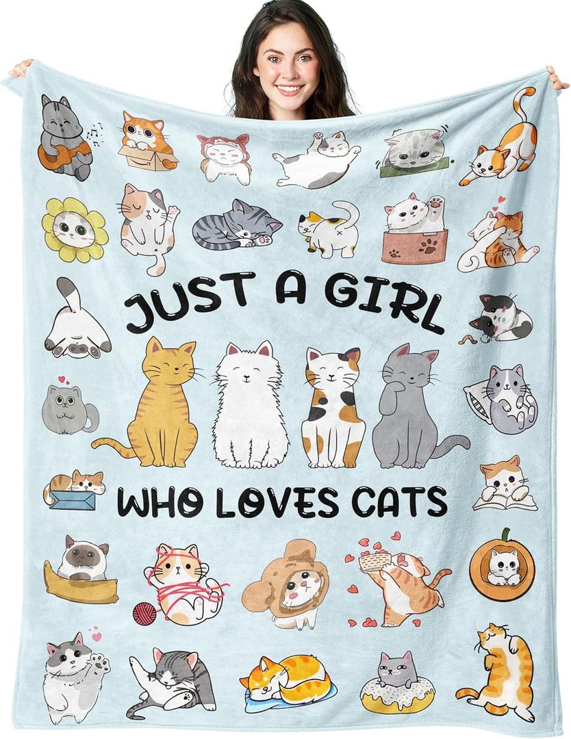 Cat Blanket Gifts for Women Girls Soft Flannel Cat Throw Blanket Cats Gifts for Cats Lovers Birthday Gift Bedding Decor for Kids Adults All Season 50" x 40"