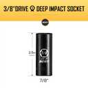 BOEN 3/8" Drive Deep Impact Sockets, Premium Impact Socket, 7/8" Socket, SAE, 6 Point,Cr-V Steel with Laser Marking - Strong and Durable