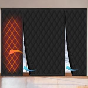 Magnetic Thermal Insulated Door Curtain Fit 96"x80" Door, Curtain Itself Size 97"x81.5", Thicken Made of Oxford and Cotton Insulated Cover for Winter Sliding, Patio, Grey, Minimalism (Black)