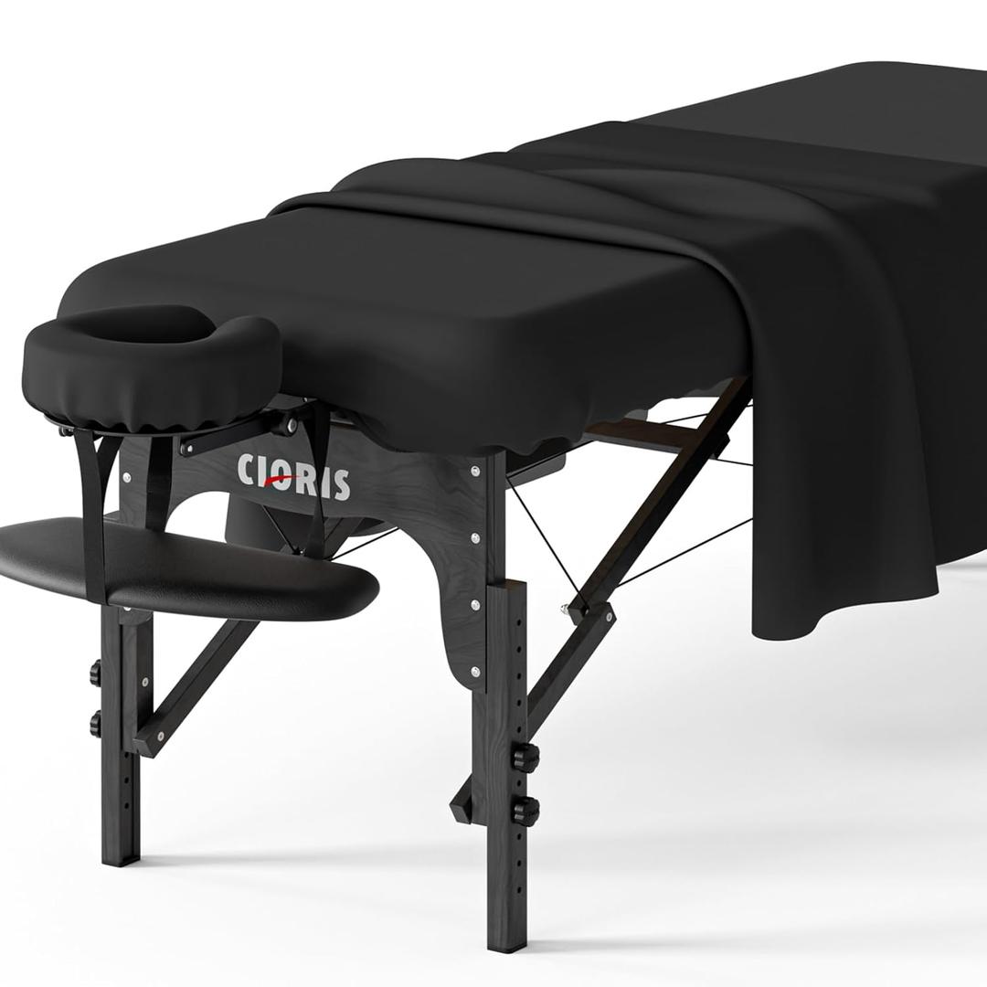 CLORIS Universal 3-Piece Professional Massage Table Sheet Set Premium Soft Light Stain Microfiber Includes Massage Table Cover, Fitted Sheet and Face Rest Cover - Black