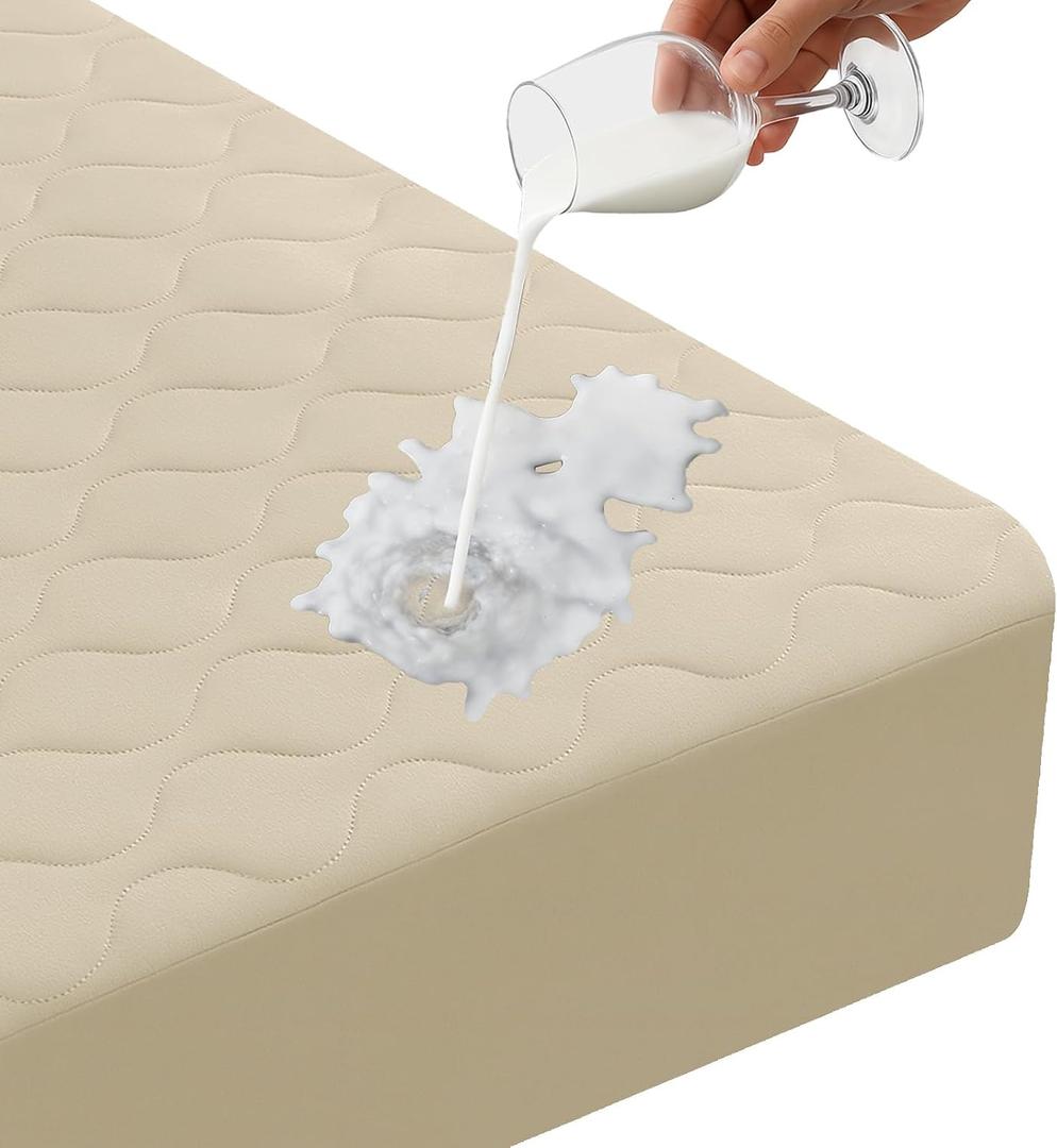 Waterproof Mattress Protector,Queen Mattress Protector Fitted Up to 16" Deep Pocket, Soft Breathable Bed Mattress Cover for Bedroom,Doom Room Machine Washable,(Khaki)