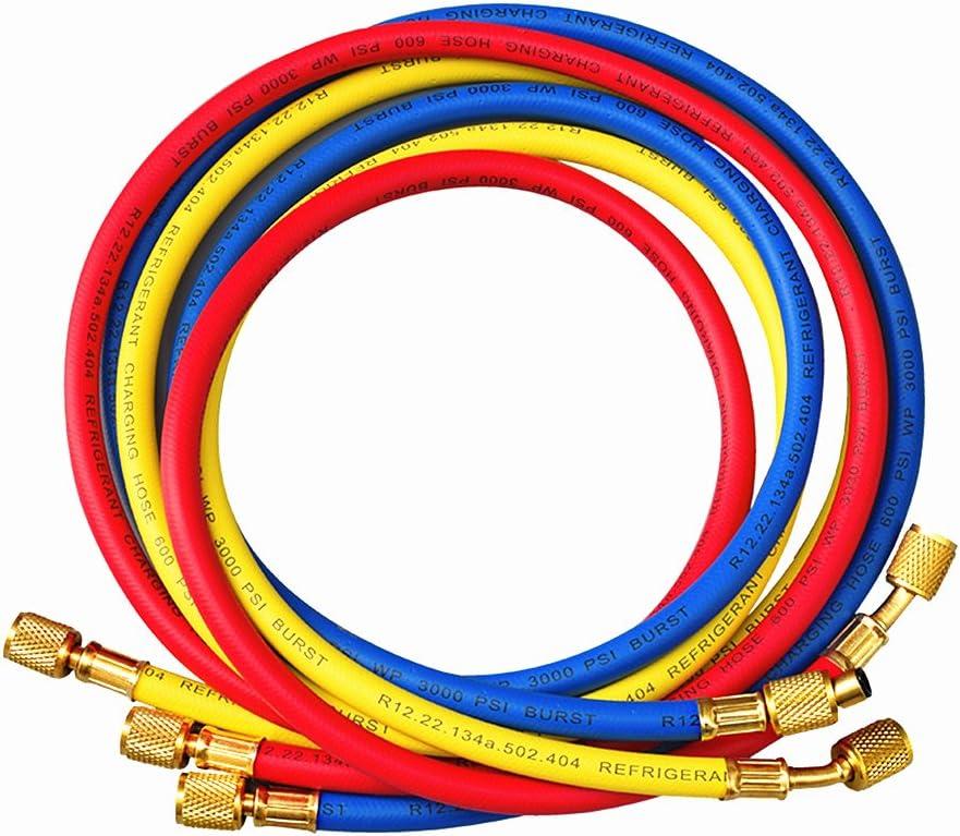 AC Charging Hose Tube, 72" HVAC Gauges Hoses Refrigerant Charging Hose for R134A R12 R22 R502 Manifold Gauge Hoses Set, 3pcs