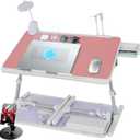 iXTRA Laptop Lap Desk Include Cooling Fan,Adjustable Lap Desk with Light Fan,Folding Laptop Desk for Bed with USB,Bed Desk with Storage Drawer 56x32cm,Pink