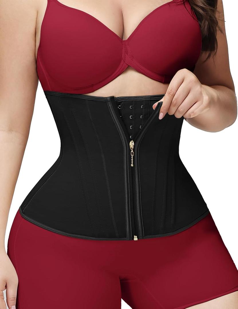 SHAPSHE Waist Trainer for Women Tummy Control Workout Waist Cincher Corset Shapewear Postpartum Body Shaper with Zipper Hook (Small, Black)