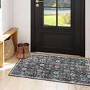 Lahome Kitchen Rugs Non Slip Washable Rugs for Entryway, 2x4 Rug Non-Slip Moroccan Trellis Ultra-Thin Indoor Door Mat Small Carpet for Bathroom Bedroom Entry Elise, Black/Multi