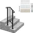 Outvita Handrails for Outdoor Steps, Black Wrought Iron Handrail Fits 1 Step, Transitional Handrail with Installation Kit, Stair Railing for Concrete Steps or Wooden Stairs