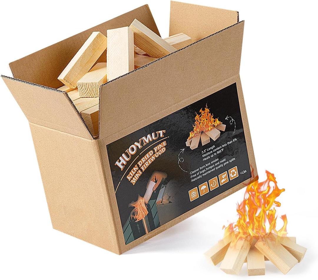 Mini Fire Stick Wood,3.5" Lengths Kiln Dried Pine Small Firewood,Barkless Kindling Fire Logs,Fire Pit Accessories Great for Tabletop Fire Pit,Fireplace,Mini Mesa Wood,4 Lbs
