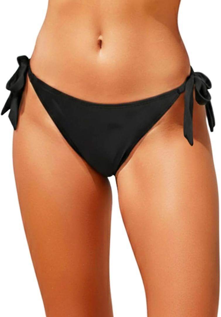 Tempt Me Women Side Tie Bikini Bottoms - String Swim Bottoms Low Rise Bathing Suit Bottoms Cheeky Coverage Swimwear 2025 (XX-Large, Black)