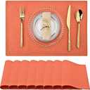 SLKQG Orange Cloth Placemats Set of 7 - Easy to Clean Linen Type Fabric Table Placemats - Machine Washable & Heat Resistant Non-Slip Table Mats for Holiday Dining (Orange, 8)