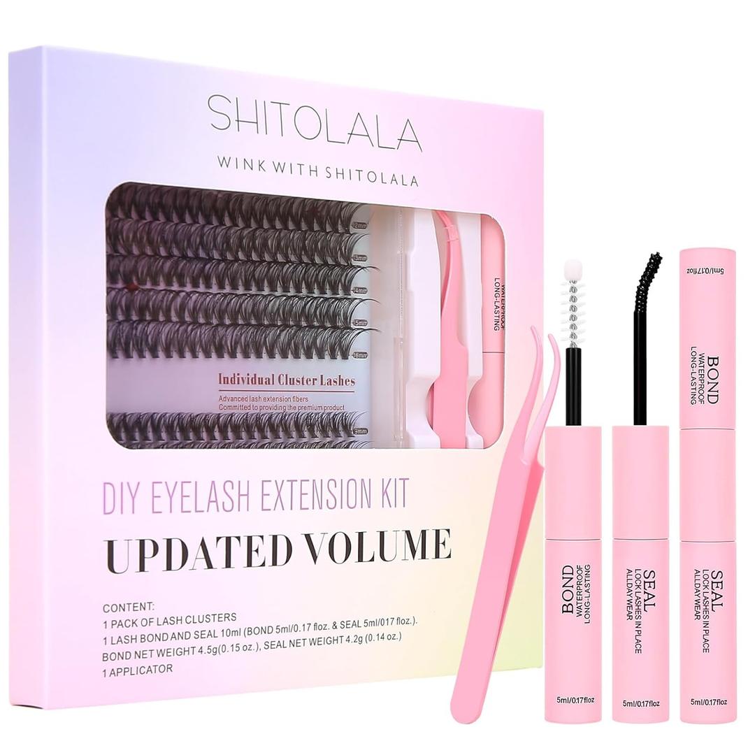 280pcs Lash Clusters Kit 9-16mm 30D 40D 0.07D Individual Lashes Kit with Lash Bond and Seal, Lash Tweezers for Self Use, Natural Cat Eye Lash Clusters