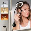 Suction Cup LED Vantiy Lights for Mirror, Flexible Gooseneck Stick on Selfie Ring Light for Makeup Vanity Table & Bathroom Mirror, 3 Color Modes & 10 Brightness, Plug in, Black (17"L x 4.7"W)