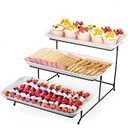 Delling Large 3 Tier Serving Tray Set, 16 Inch Porcelain Tiered Serving Trays Platters with Collapsible Serving Stand, Suitable for Dessert Table Display Set, Serving Dishes for Entertaining