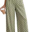 KIRUNDO Wide Leg Pants for Women 2026 Lightweight Flowy Polka Dot TrousersSoft Business Casual Palazzo Work Pant, Elastic High Waisted Pleated Slacks With Pockets, Daily Travel Vacation Fall Outfits, Size M