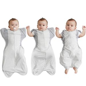 Transition Baby Swaddle 3-6 Months 12-18 lb, Arms In/Out Swaddle Sleep Sack with 2-Way Zipper Moisture-Wicking Fabric, Improves Sleep Snug Fit Helps Calm Startle Reflex (Gray)