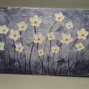 YHSKY ARTS 3D Hand - Painted White Floral Wall Art with Printed Blue Background, Textured Flower Decor for Home, 39.3"L x 19.6"W