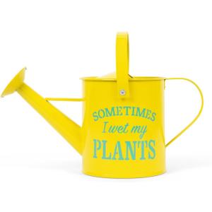 Small Indoor Watering Can - Gardening Gifts for Women -Sometimes I Wet My Plants- 1.6 L - Cute Watering Can for Gardeners - Yellow Galvanized Metal