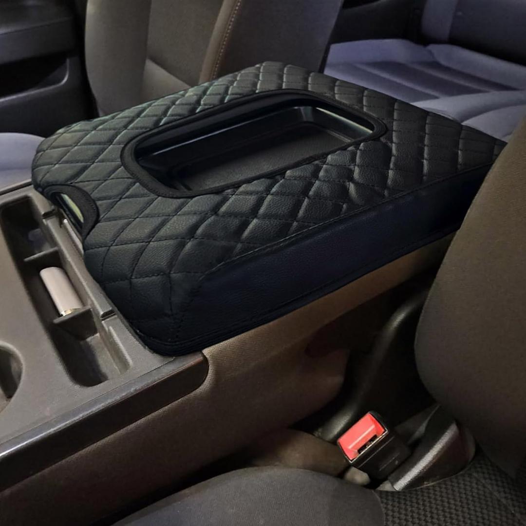 Zxiaochun Center Console Cover Compatible with 2014-2018 Chevy Silverado/GMC Sierra Jump Seat Accessories, Middle Console Armrest Lid Leather Protective Cover(ONLY for Split Bench Seat Console) (Black)