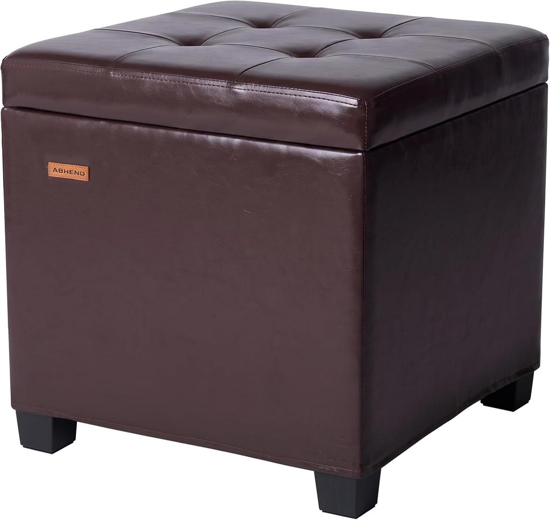Steel Frame Square Ottoman with Storage Antique Brown UASND63R, 17.7"D x 17.7"W x 17.7"H