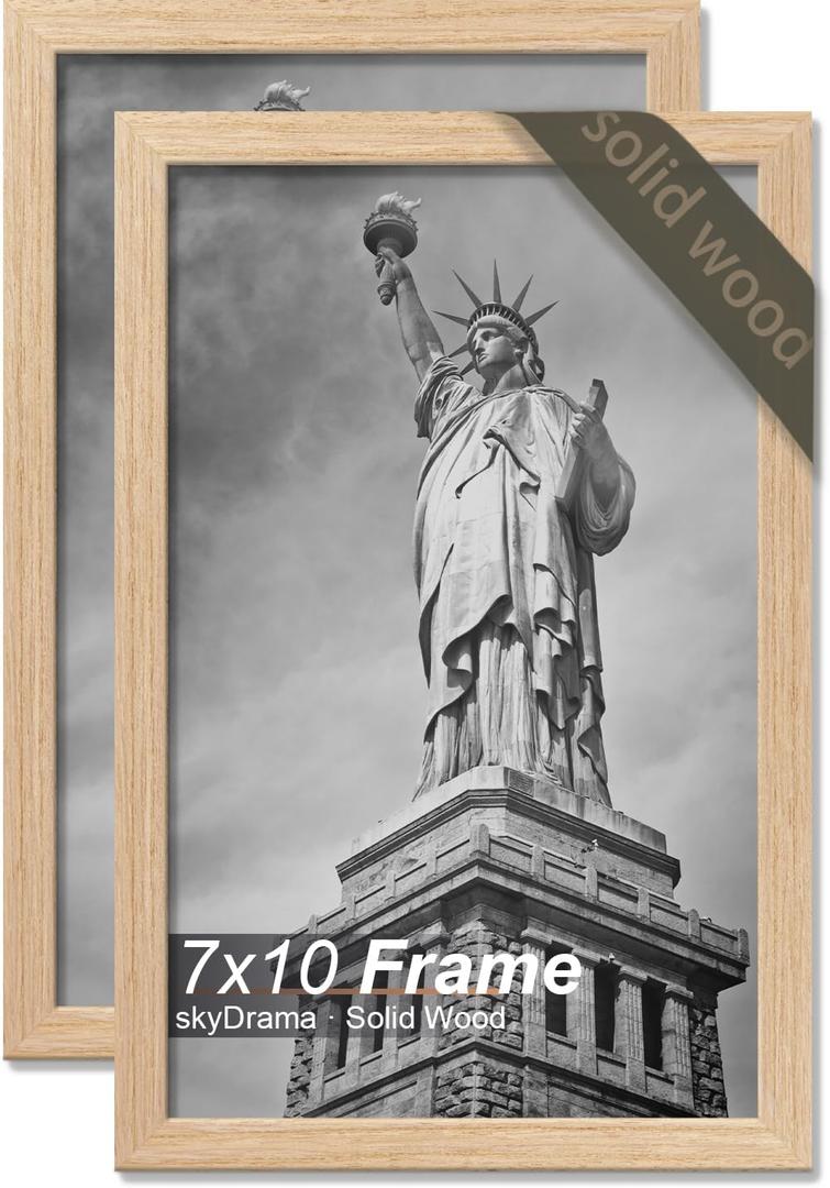 Natural Solid Wood 7x10 Picture Frame, Display 7 x 10 Inch Picture Poster Photo, Vertical & Horizontal Wall Hanging - 1 Pack/Natural/7"x10"