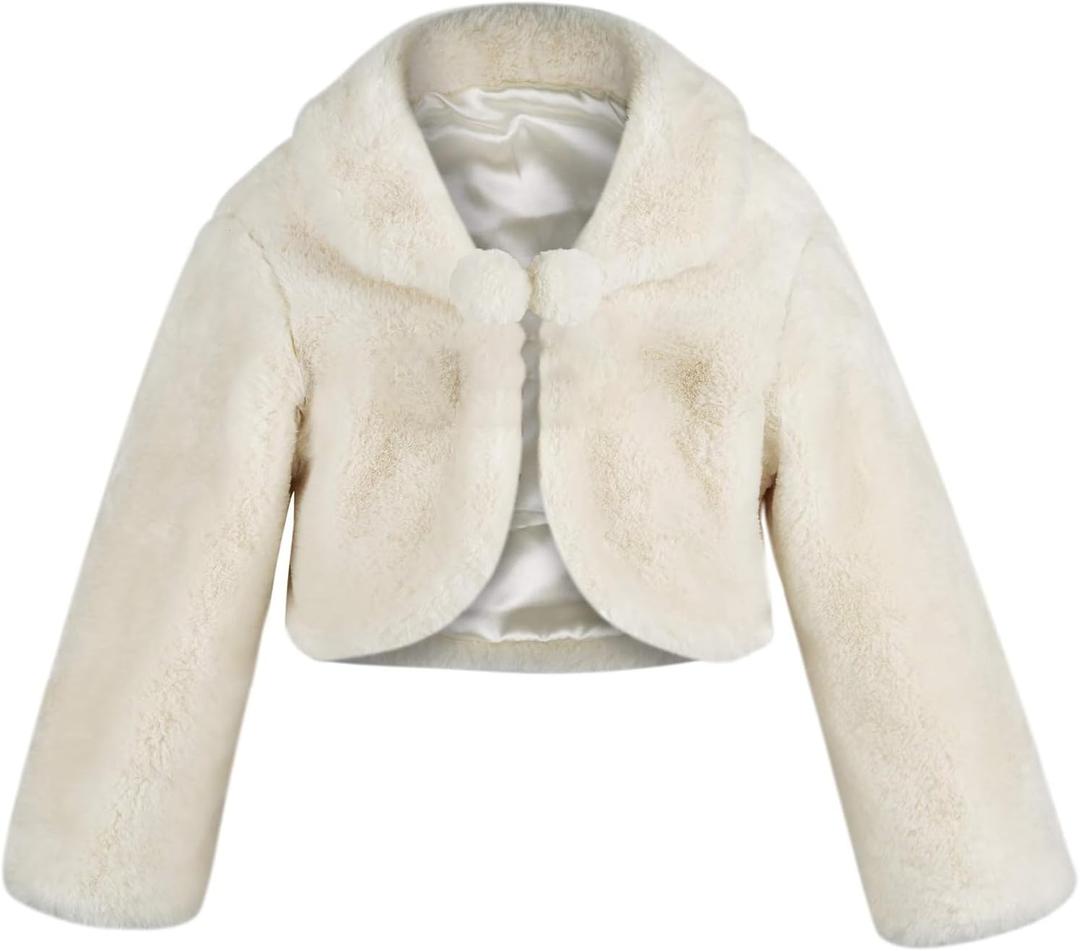 SK Studio Girls Princess Faux Fur Flower Bolero Shrug Party Wedding Dress Up S 