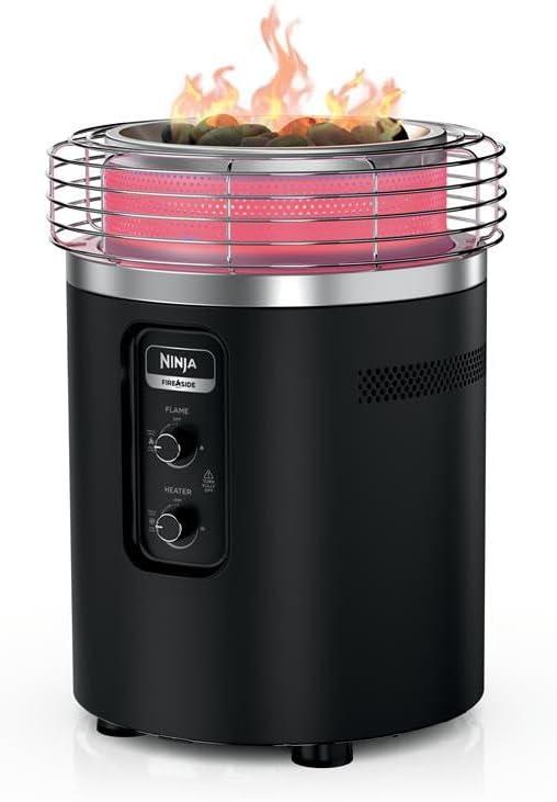 Ninja Fireside360 Outdoor Heater & Fire Pit | 3 Modes: Flame, Heat, Flame & Heat | Portable for Patio, Deck, Camping, Beach | Easy Control Smokeless Flames | Push to Start Ignition | Black | OF101BK