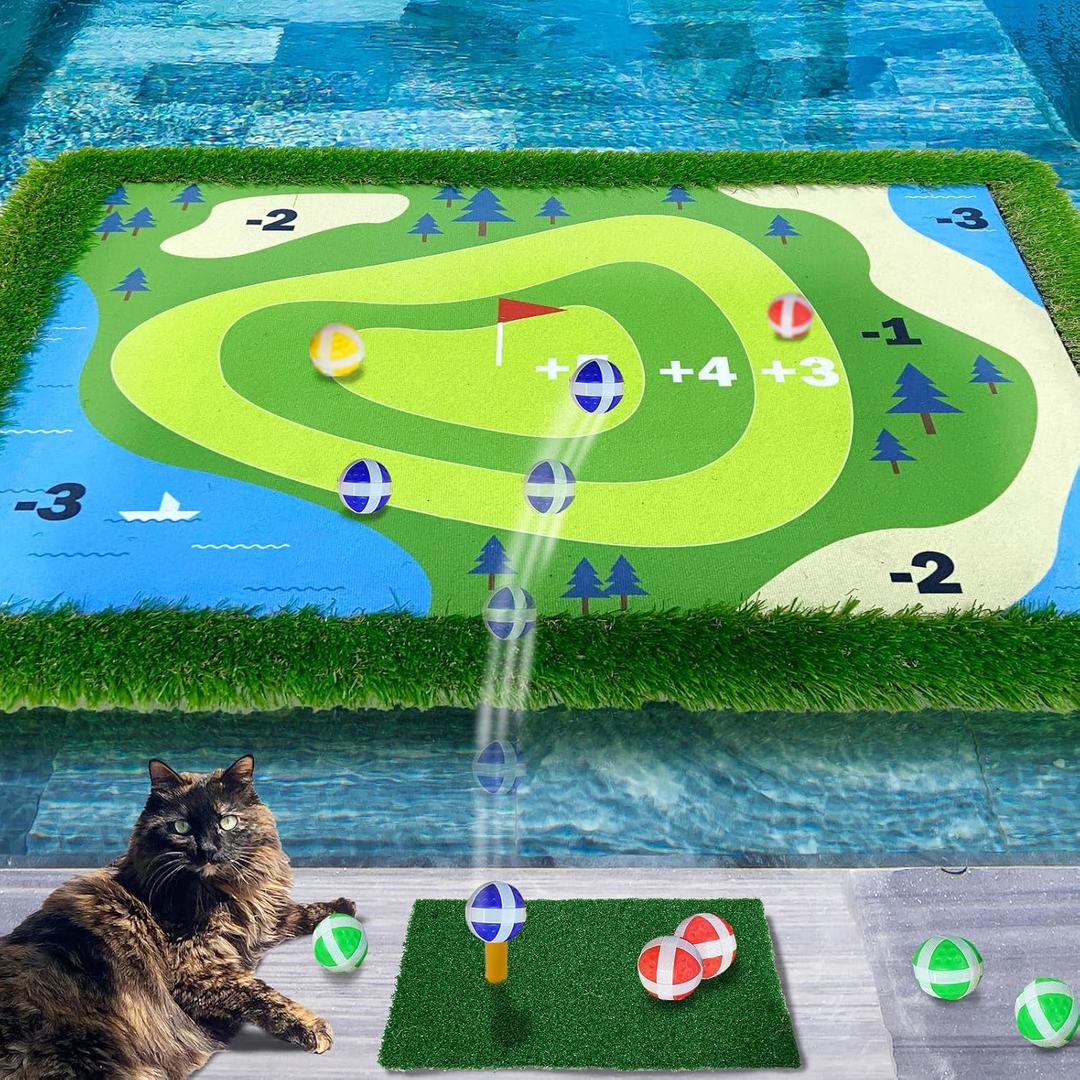 Cupohus Floating Golf Green for Pool, Golf Chipping Game Set- Chipping Mat, 20 Colored Balls, and Scorecard, Adult Fun Pool Golf Games Gift, Support Competition for 4 Golfers (47"x 35", Simple Model)