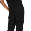 floralhue Scrubs for Women, V-Neck Scrubs Top & Cargo Pants with 12 Pockets, Yoga Waistband, 4 Way Stretch (Black, XL)