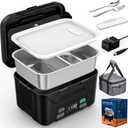 EAST OAK Heated Lunch Box Battery Powered with Automatic Heating, Cordless Heatable Lunchbox for Adults, 1.3L Portable Food Warmer with Insulated Carry Bag