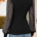 ZESICA Women's Mesh Puff Long Sleeve Shirts 2026 Spring Fall V Neck Ribbed Knit Sexy Going Out Tops Casual Work Blouse (Black, M)