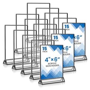 15 Pack Acrylic Sign Holder 4x6, Wedding Black Frame Table Number Holders Vertical, Clear Picture Frames Flyer Stands Tables Menu Holder, Double Photo Paper Display Holder for Party, Home, Office