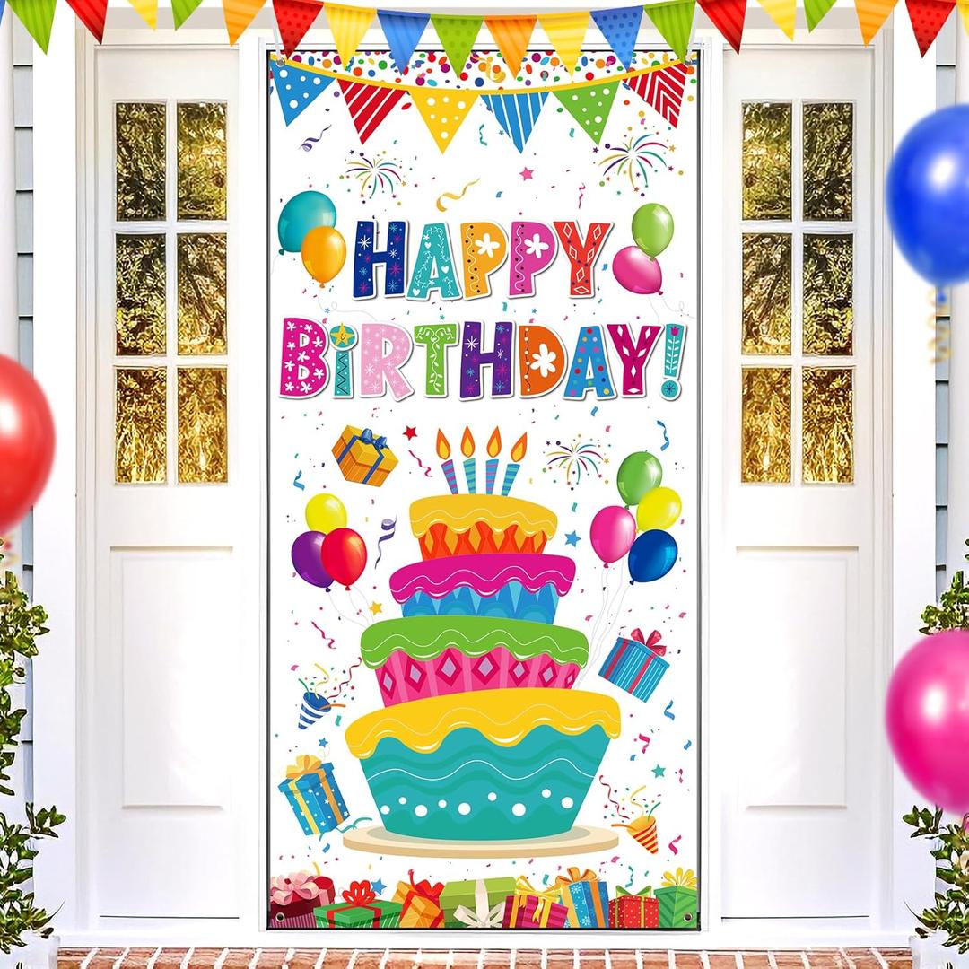 Colorful Rainbow Happy Birthday Door Banner, 72.8 x 35.4 Inches, Polyester, Weather Resistant, Indoor/Outdoor, Kids Boys Girls Birthday Party Supplies