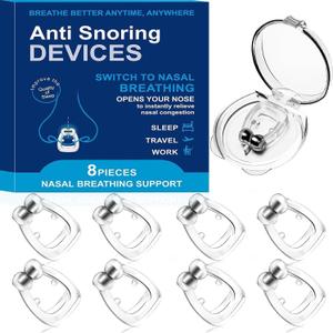 Anti Snoring Devices, Silicone Magnetic Anti Snoring Nose Clip, Nasal Strip for Snoring with Adjustable Magnet, Magnetic Nasal Strip, Stop Snoring for Men and Women, 8PCS